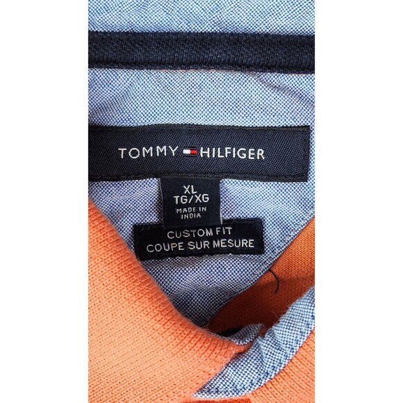 Vintage Tommy Hilfiger Men’s Polo Shirt XL – Orange/White Striped, Short Sleeve - Picture 4 of 8